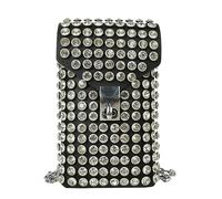 Luxuriöse Gürteltasche für Damen, mit Strasssteinen, abnehmbarer PU-Leder-Taillengürtel, Schuhkette, Crossbody-Tasche für Spaziergänge, Schwarz, One Size