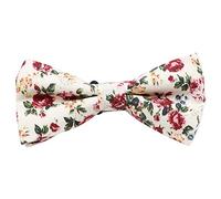 Luxuriöse Herren-Fliege, Baumwolle, vorgebunden, Cremefarben und rosa Blumenmuster, Length 4.5 inches, width 3 inches