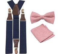 Luxuriöse Herren-Fliege, Einstecktuch und Hosenträger aus Baumwollmischgewebe, Altrosa, Bow Tie: Length 11.5cm. Width: 7.5cm