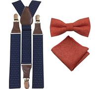 Luxuriöse Herren-Fliege, Einstecktuch und Hosenträger aus Baumwollmischgewebe, Rostiges gebranntes Orange, Bow Tie: Length 11.5cm. Width: 7.5cm