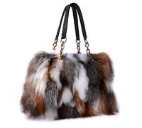 Luxuriöse Tasche aus echtem Fuchsfell, für Damen, Tragetasche, Schultertasche, Winter, Abend, Partytasche, Damen, Geldbörsen und Handtaschen, Braun