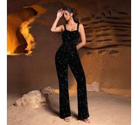 Luxuriöser ärmelloser Jumpsuit mit herzförmigem Ausschnitt und fließender Hose - elegante Abendgarderobe für Galas, Hochzeiten im schwarzen Anzug, Pre