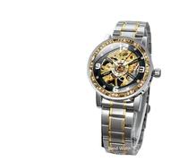 Luxus Diamant Mechanische Uhren Leuchtende Zeiger Retro Skelett Gold Uhr für Männer Edelstahlband Forsining Armbanduhren, Schwarz