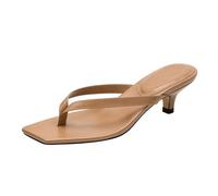 LUYSGBXR Zehentrenner Damen Sandalen mit quadratischer Zehenpartie und Clip for Damen, Flip-Flops mit hohem Absatz, große Größe, schmaler Absatz, Damen-Hausschuhe(Khaki,38)