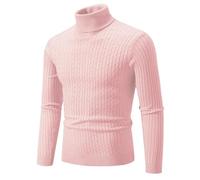 LUYYBDBG Pullover Herren Herbst Und Winter Neuer Herrenpullover Einfarbiger Rollkragenpullover Lässig Gestricktes Bodenhemd-rosa-5xl