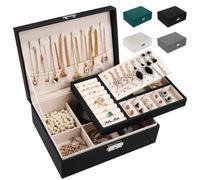 LUZOON Schmuckschatulle Schmuckkästchen für Damen, 2 Schich Schmuckaufbewahrung Mädchen Schmuckkasten Schmuckbox PU Leder Schmuck Groß für Ringe, Ohrringe, Halskette - Schwarz