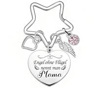 Luzzxfa Schlüsselanhänger Mama Herz - Engel ohne Flügel nennt man Mama, Edelstahl Gravur mit Herz & Flügel Anhänger, Geschenk Mutter Geburtstag Muttertag Weihnachten