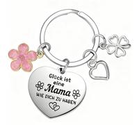 Luzzxfa Schlüsselanhänger Mama Herz - Glück ist eine Mama wie dich zu haben, Gravur mit Blume & Herz Anhänger, Geschenk Frauen Mama Geburtstag Muttertag Weihnachten