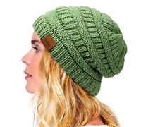 Lvaiz Hats Winter Satin Gefütterte Beanie Mützen für Damen Herren Warme Oversized Slouchy Strickmütze mit Satin Seide Futter für natürliches Haar, Grün, Einheitsgre