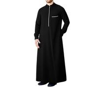 LVCBL Herren Kaftan Langarm Knopf Hoch Lange Ärmel Kaftan Thobe Schwarz M