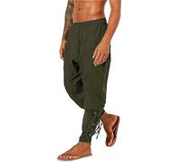 LVCBL Leinenhose Herren Lang Mittelalter Wikinger Kostüm Hose mit Taschen Armee grün XL