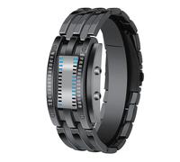 lvifloae Herren binäre Uhr Casual Sports Blue Backlight Fashion Quartz Bewegung LED Digitale Armbanduhr für Outdoor -Partys Edelstahl Uhren Schwarze große Größe großer Größe (Schwarze Größe)