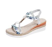 Lvnsdknerse Plateau Sandalen Damen Sommer Flache Sandalette Bohemia Sandals mit Strass Perlen Freizeit Strand Schuhe Orthopädische Sandalen Casual Ankle Elastic Flip Flops Geflochtene, 37-43 EU