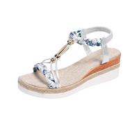 Lvnsdknerse Plateau Sandalen Damen Sommer Flache Sandalette Bohemia Sandals mit Strass Perlen Freizeit Strand Schuhe Orthopädische Sandalen Casual Ankle Elastic Flip Flops Geflochtene, 37-43 EU