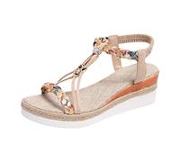 Lvnsdknerse Plateau Sandalen Damen Sommer Flache Sandalette Bohemia Sandals mit Strass Perlen Freizeit Strand Schuhe Orthopädische Sandalen Casual Ankle Elastic Flip Flops Geflochtene, 37-43 EU
