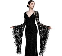 L'VOW Goth Top mit falschem Kragen, lange Ärmel, Y2K, Spitze, bauchfreies Oberteil, viktorianisch, durchsichtig, Netz-Bluse für Damen, Schwarz-4, Small