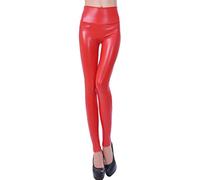 LvRao Damen Elastisch Kunstleder Leggings Skinny Leggins PU Leder Hose Glänzend Wetlook Pants # Rot XS