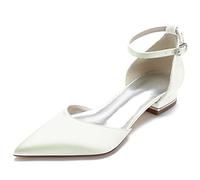 LVTFIYQX Damen Satin Flats - Elegante Schuhe mit spitzer Spitze und kleinem Absatz für Hochzeiten, Braut, Brautjungfer, Abendball - 2,5 cm Ballerinas mit niedrigem Mittelabsatz,Elfenbein,37 EU