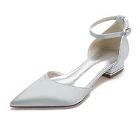 LVTFIYQX Damen Satin Flats - Elegante Schuhe mit spitzer Spitze und kleinem Absatz für Hochzeiten, Braut, Brautjungfer, Abendball - 2,5 cm Ballerinas mit niedrigem Mittelabsatz,Silber,37 EU