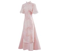 LVYUDS Chinesisches Kleid Eleganz Schmal Qipao Lang Stehkragen Ao Dai Vietnamesisches Kleid Sommer für den Alltag Hochzeit(XXL)