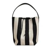 LXJYDN Schultertasche Frauen Mode Schwarz Und Weiß Gestreifte Leinwand Tasche Große Kapazität Tote Bag Eimer Tasche-Schwarz Weiß