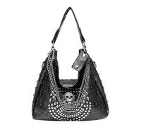 LXJYDN Schultertasche Frauen Punk Niete Totenkopf Umhängetasche Persönlichkeit Trend Tote Bag Crossbody Tasche-Schwarz A