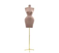 LXLAEOANG Frauen kurvige Schaufensterpuppe Kleid Form PU Größe Halbkörper Schaufensterpuppen weibliche Torso goldenen Stand mattierten Samt(Apricot)