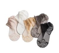 LYAART Transparente Spitzen-Mesh-Socken, Damen-Söckchen mit Spitze, Fischnetz, dünne Damensocken, Vintage-Kristallseidensocken (5 Pairs)