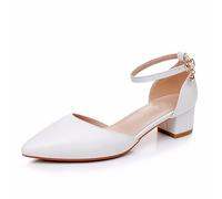 LYAHVGU Damen Brautschuhe, 4 cm spitzer Zehenbereich Dicker Absatz einfarbig, Pumps für Brauthochzeiten, Abendpartys, 41 EU,White