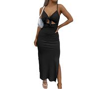 LYANER Damen Women's Tie Knot Cut Out Side Split Hem Sleeveless Knit Bodycon Maxi Dress Weich