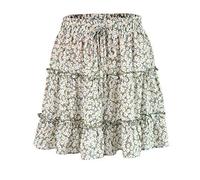 LYCHIC Damen Sommer fließend gestufter Rüschen-Minirock, niedlich, hohe Taille, Strand, Boho, Blumenmuster, gepunktet, kurze Röcke - Grün - Mittel