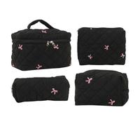 LYEAA 4 PCs Make -up -Tasche bestickte Bogen Frauen Reisen Kosmetietasche Gesteppte Toilettenbeutel süß Kawaii zum Reiseeinkauf (schwarz)
