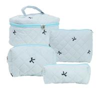 LYEAA 4 PCs Make -up -Tasche bestickte Frauen Reisen Kosmetische Tasche Gesteppte kosmetische Beutel niedlich Kawaii zum Reiseeinkauf (blau)