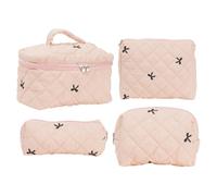 LYEAA 4 PCs Reisen Kosmetikbeutel gesticktes Bogen Frauen Toilettenbeutel Gesteppte Kosmetikbeutel Süßes Kawaii zum Reiseeinkauf (Pink)