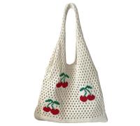 LYEAA Damen Handtaschen Schultertaschen Erdbeere Kirsche Häkeln Tragetasche Große Tasche Täglicher Gebrauch Stricktasche, cherry, 280.00x250.00x100.00mm/11.02x9.84x3.94inch