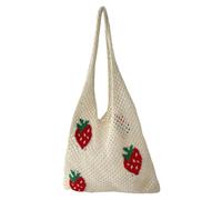 LYEAA Damen Handtaschen Schultertaschen Erdbeere Kirsche Häkeln Tragetasche Große Tasche Täglicher Gebrauch Stricktasche, erdbeere, 280.00x250.00x100.00mm/11.02x9.84x3.94inch