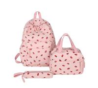 LYEAA DREI-teiliger Cord-Erdbeer-Rucksack mit Lunchbag Bleistift (Hellrosa)