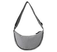 LYEAA Karierte Nylon-Umhängetasche, Hobo-Tasche, leichte Schultertasche, Halbmondtasche, lässige Kuriertasche, Handtasche für Damen, Schwarz , 270.00x160.00x90.00mm/10.63x6.3x3.54inch