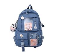 LYEAA Kawaii Rucksack für Studenten, niedlicher ästhetischer Reiserucksack, japanischer Harajukue-Schulranzen aus Segeltuch mit Kawaii-Pin und Zubehör, Laptop-Büchertaschen, 02-blau, One size
