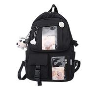 LYEAA Kawaii Rucksack für Studenten, niedlicher ästhetischer Reiserucksack, japanischer Harajukue-Schulranzen aus Segeltuch, mit Kawaii-Pin und Zubehör, Laptop-Büchertaschen, 02-schwarz, 02 Schwarz