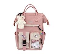 LYEAA Kawaii Rucksack mit Pins & Plüschtier-Anhänger, Frauen Mädchen adretter Stil PVC Patchwork Transparenter Rucksack Schultasche Große Kapazität Rucksack Handtaschen, Stil C, Pink