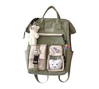 LYEAA Kawaii Rucksack mit Pins & Plüschtier-Anhänger, Frauen Mädchen adretter Stil PVC Patchwork Transparenter Rucksack Schultasche Große Kapazität Rucksack Handtaschen, Stil C, Grün