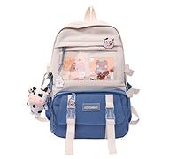 LYEAA Kawaii Rucksack mit Pins & Plüschtier-Anhänger, Frauen Mädchen adretter Stil PVC Patchwork Transparenter Rucksack Schultasche Große Kapazität Rucksack Handtaschen, Stil B, Blau