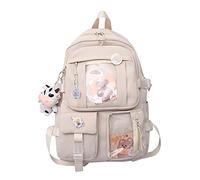LYEAA Kawaii Rucksack mit Pins & Plüschtier-Anhänger, Frauen Mädchen adretter Stil PVC Patchwork Transparenter Rucksack Schultasche Große Kapazität Rucksack Handtaschen, Stil A, weiß