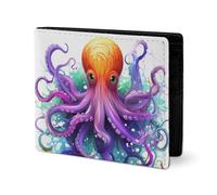 LYHVSFJW Edle Herren Geldbörse Leder Geldbörse Portemonnaie Damen Portemonnaie Eule auf Baum Schlank Portemonnaie Kartenhalter, Farbiger Tintenfisch, one size