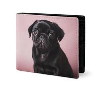 LYHVSFJW Edle Herren Geldbörse Leder Geldbörse Portemonnaie Damen Portemonnaie Eule auf Baum Schlank Portemonnaie Kartenhalter, Mops schwarz Mignon., one size