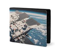 LYHVSFJW Edle Herren Geldbörse Leder Geldbörse Portemonnaie Geldbeutel Slim Slim mit Arizona Flagge Kartenhalter, Motiv Raumschiff, Marineblau, one size