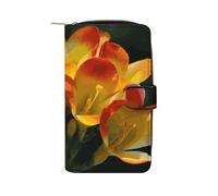 LYHVSFJW Lange Geldbörse für Damen, Ledergeldbörse für Herren, großes Fassungsvermögen, Handgelenk-Geldbörsen mit 12 Kartenfächern, der Strand mit einer Surfbrett-Geldbörse, Freesie Schöne Pflanze