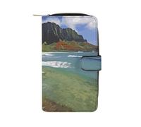 LYHVSFJW Lange Geldbörse für Damen, Ledergeldbörse für Herren, großes Fassungsvermögen, Handgelenk-Geldbörsen mit 12 Kartenfächern, Pomeranian Dog Change Purse, Kauai Hawaii Seashore, 19.7x11x3.5cm,