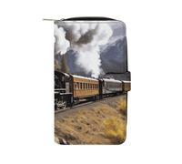 LYHVSFJW Lange Geldbörse für Damen, Ledergeldbörse für Herren, großes Fassungsvermögen, Handgelenk-Geldbörsen mit 12 Kartenfächern, Liebesherz, Wechselgeldbörse, Dampflokomotive Zug, 19.7x11x3.5cm,